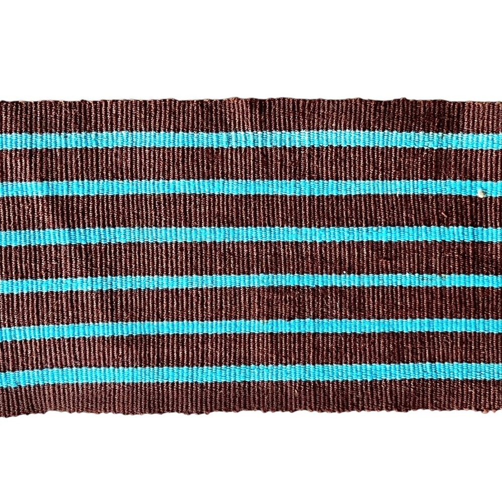 Guatemalan Handwoven Sash Belt 82" With Fringe Turquoise Blue & Brown Stripes - Picture 2 of 7